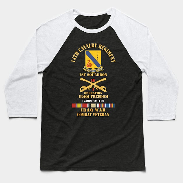 Army - 14th Cavalry Regiment w Cav Br - 1st Squadron - OIF - 2009–2010 - Red Txt Cbt Vet w IRAQ SVC X 300 Baseball T-Shirt by twix123844